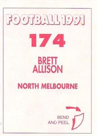 1991 Select AFL Stickers #174 Brett Allison Back